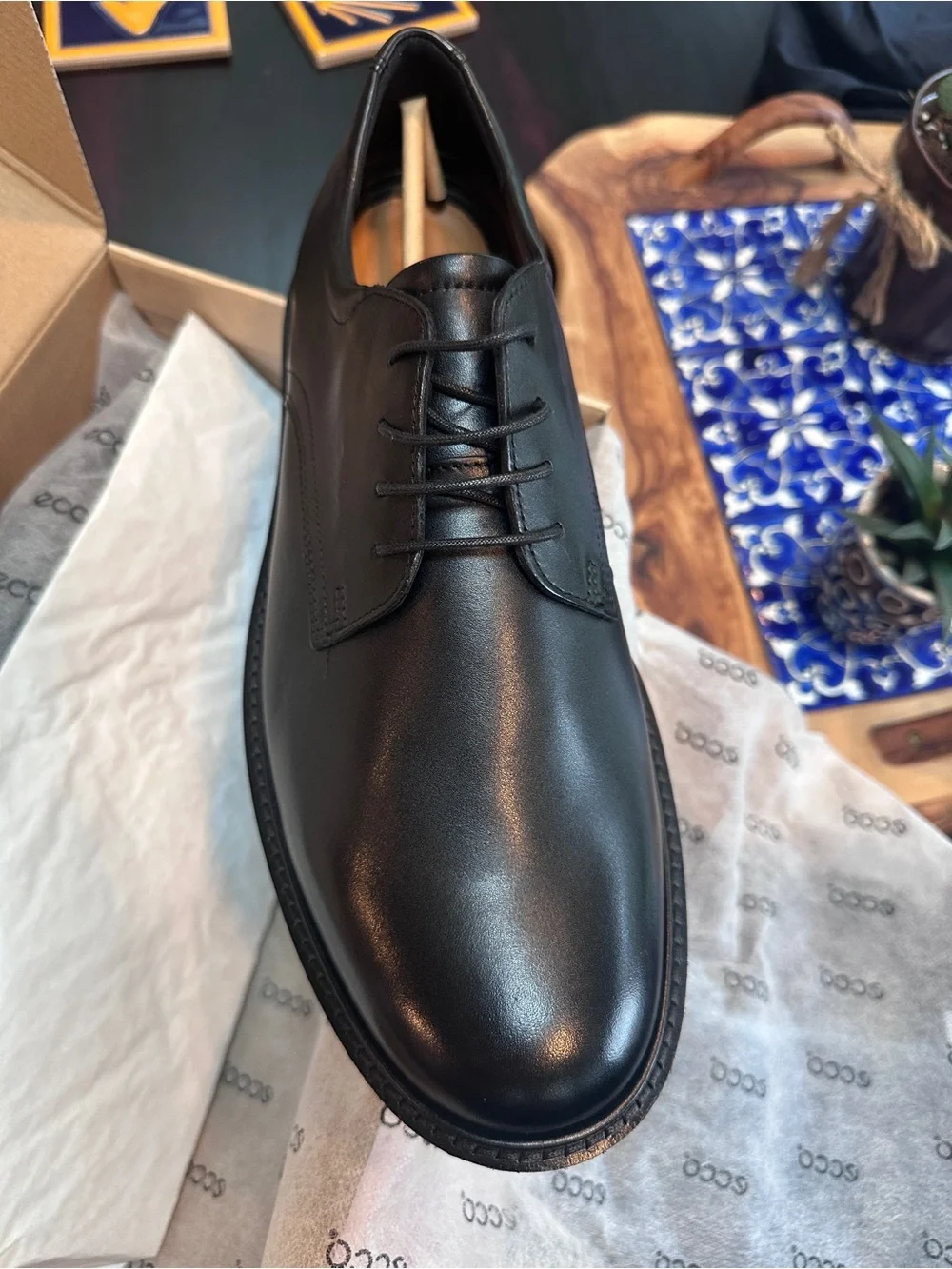 NIB Ecco London Metropole Black Leather Derby Shoe size 43 (US 9.0-9.5)